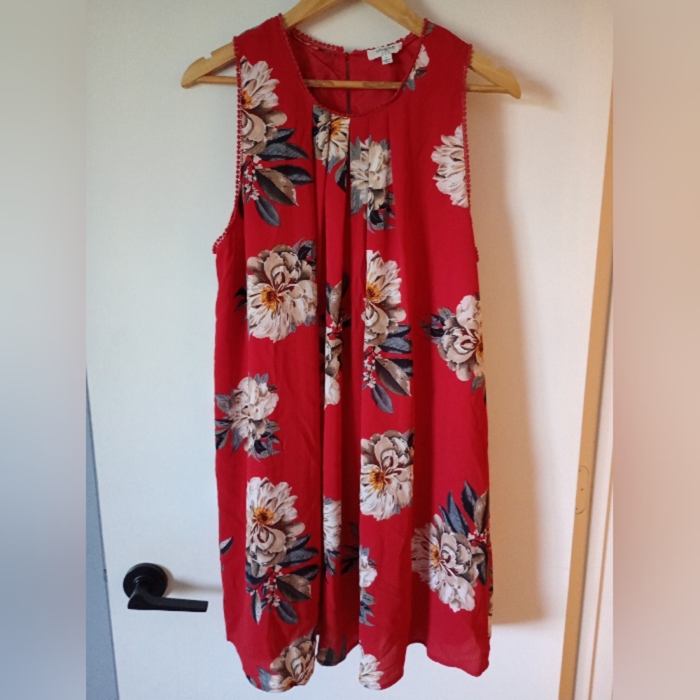 Umgee Floral Sleeveless Red Dress Size Large